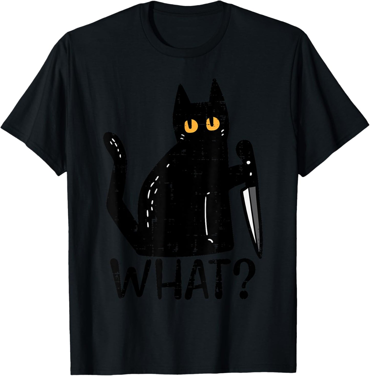 Black Cat What Knife Funny Murderous Halloween Pet Men Women T-Shirt - T-Shirt | Black