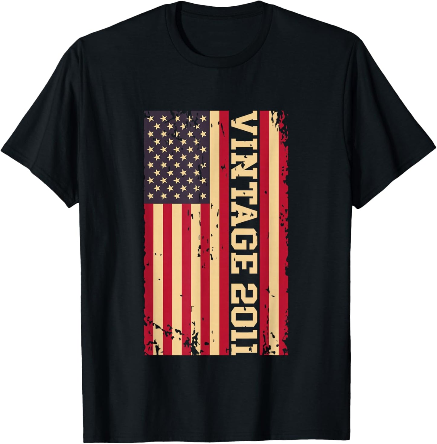 2011 Vintage 15th Birthday 15 Years Old American USA Flag T-Shirt - T-Shirt | Black
