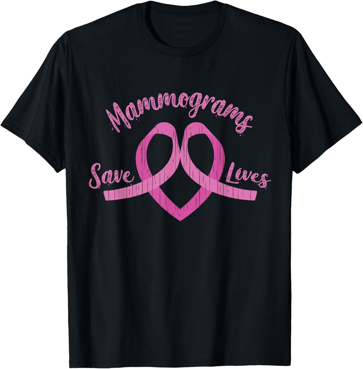 Mammograms Save Lives Pink Ribbon Breast Cancer Awareness T-Shirt - T-Shirt | Black