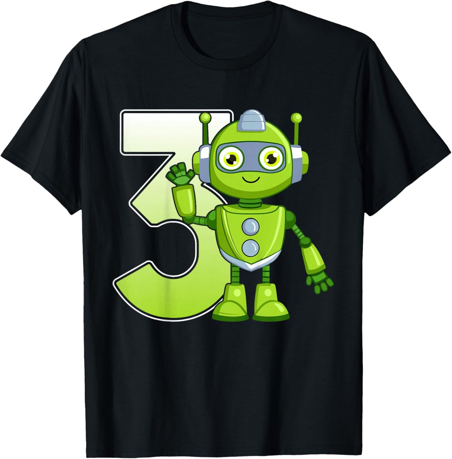 Kids 3 Years Old Robot Robotics 3rd Birthday Party T-Shirt - T-Shirt | Black