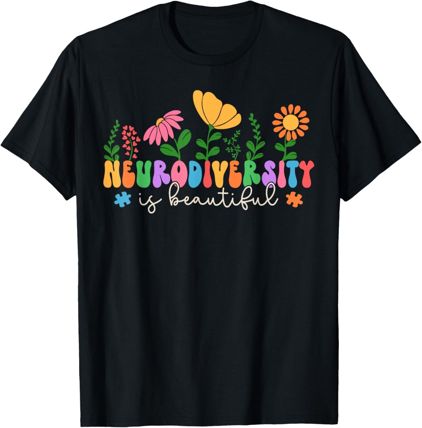 Neurodiversity is Beautiful Flower SPED AAC Autism Awareness T-Shirt - T-Shirt | Black