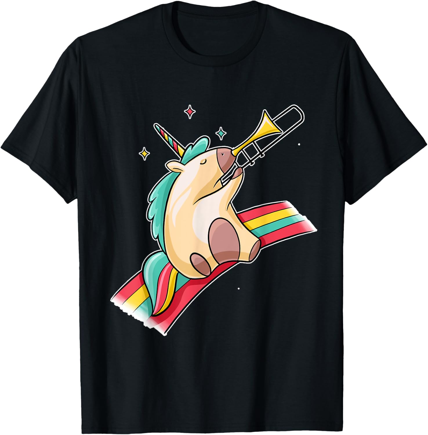 Funny Rainbow Unicorn Trombone Player Lover Gift Trombonist T-Shirt - T-Shirt | Black