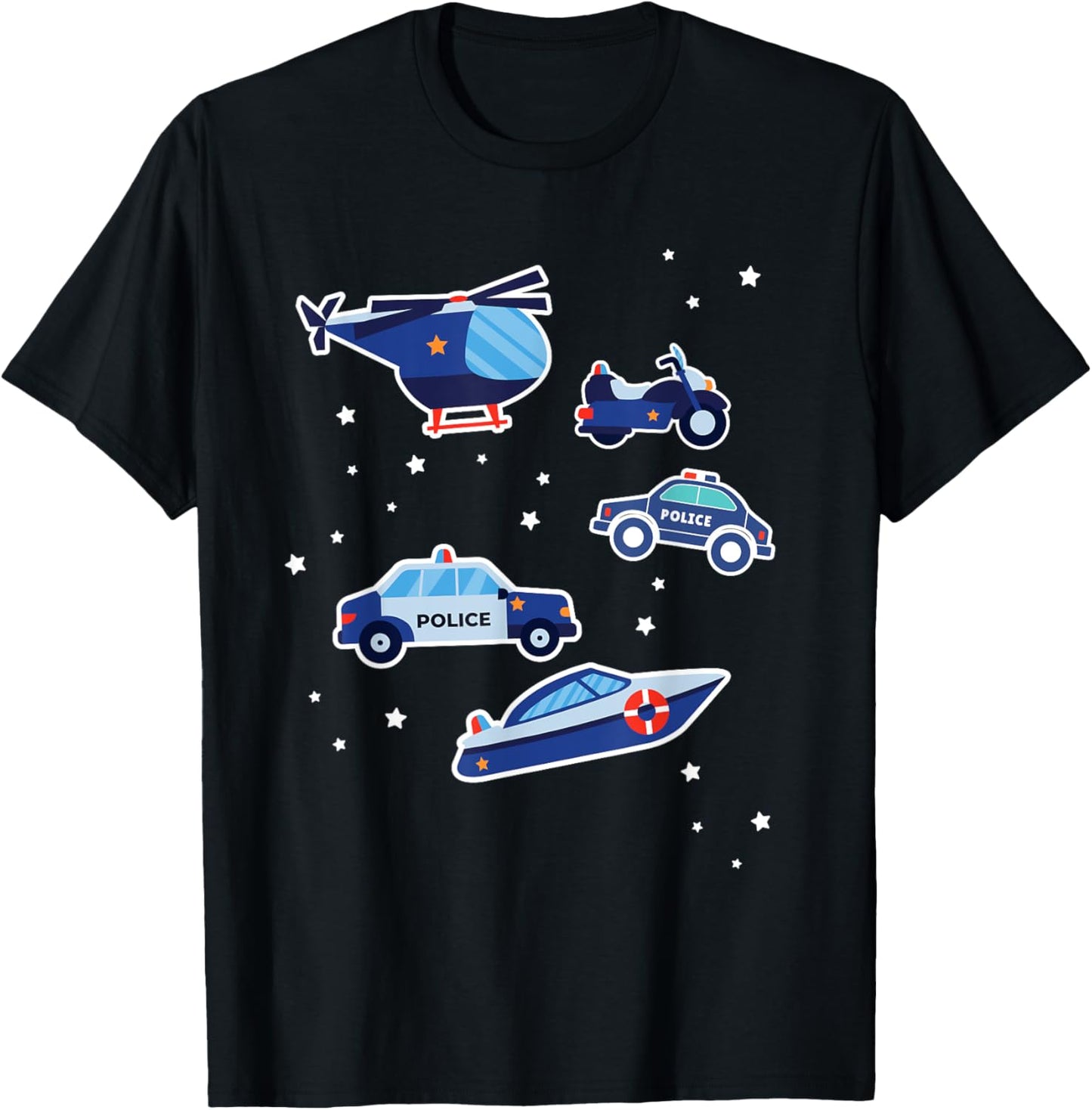 Police Cars Police Vehicles Kids Boys Toddler Cop Car Girls T-Shirt - T-Shirt | Black