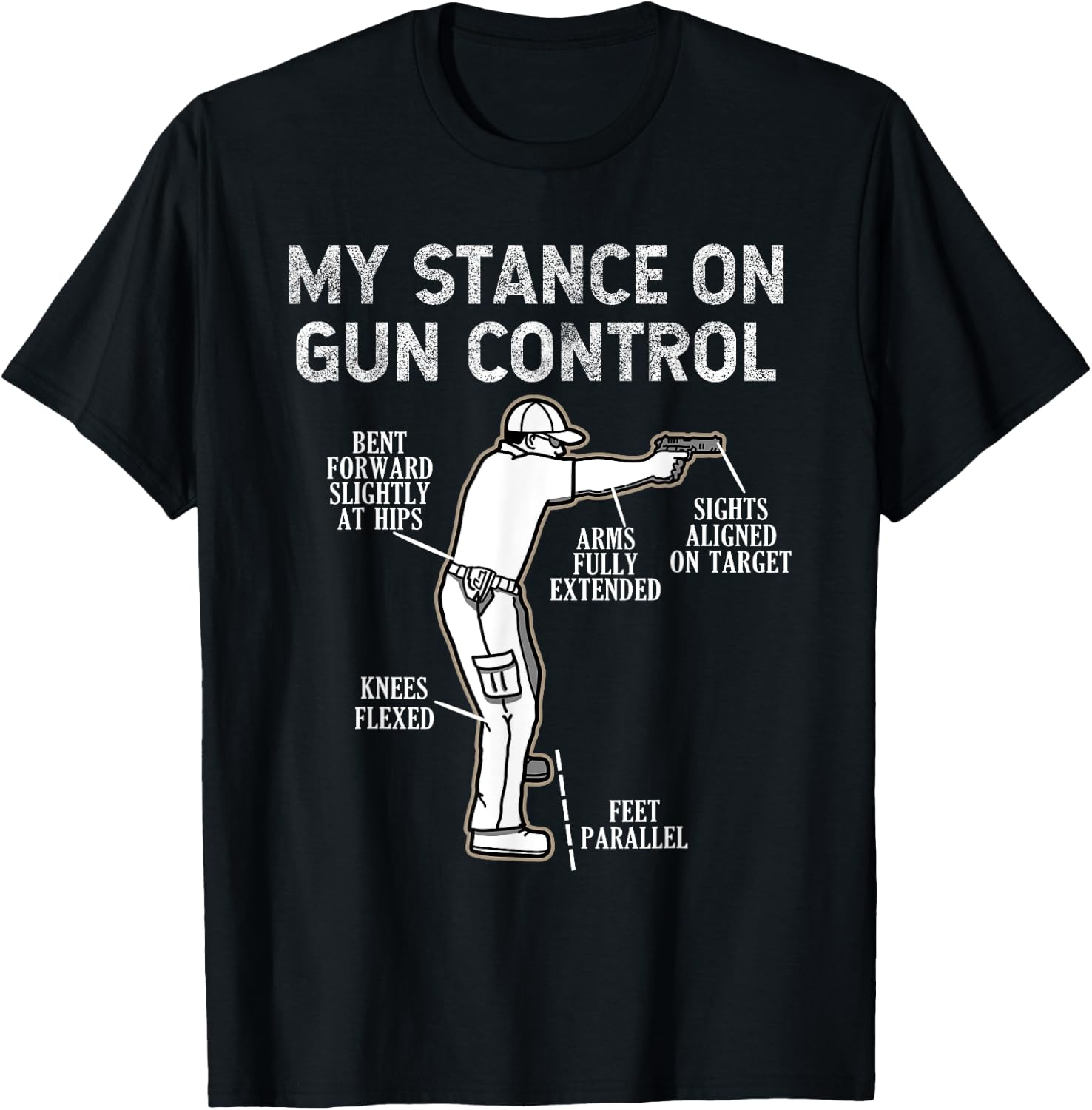 My Stance On Gun Control 2nd Amendment Distressed T-Shirt - T-Shirt | Black