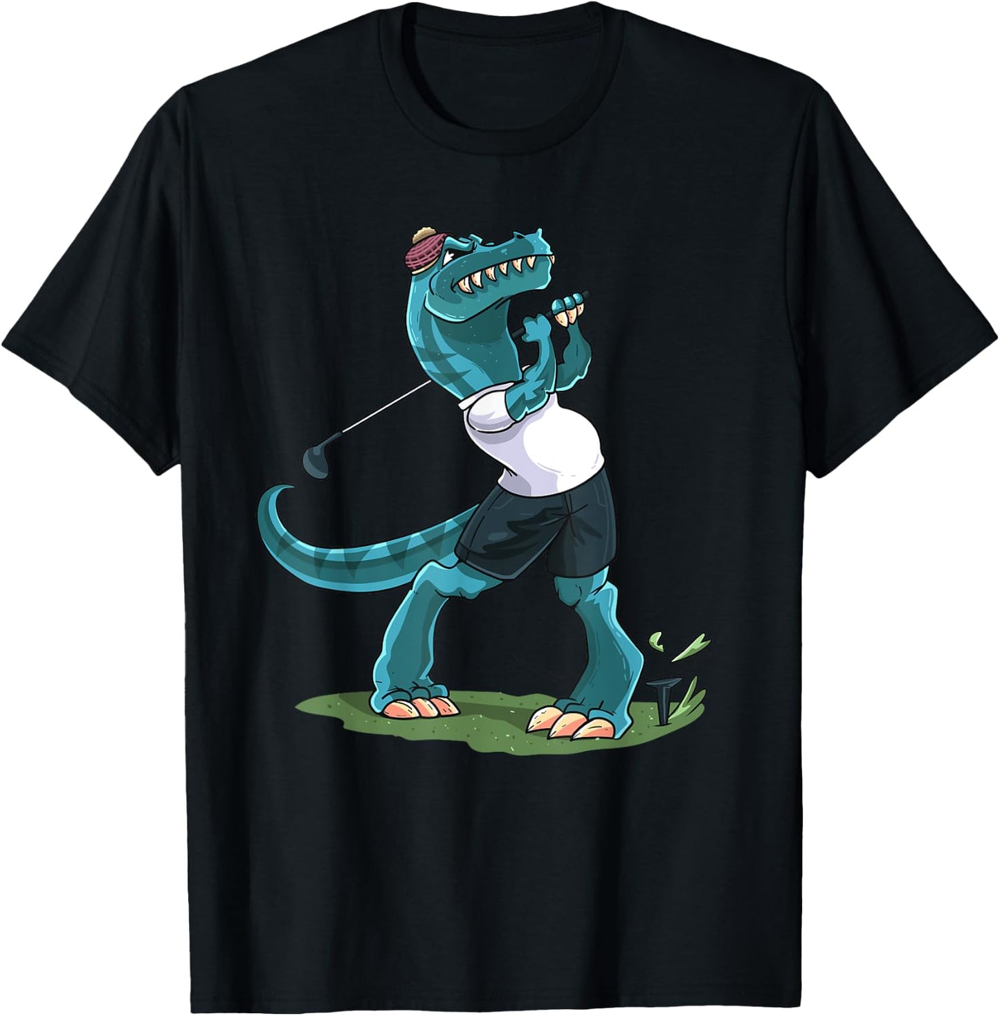 Funny Dino Playing Golf T-Rex Lover Golfer Kids Boys Girls T-Shirt - T-Shirt | Black