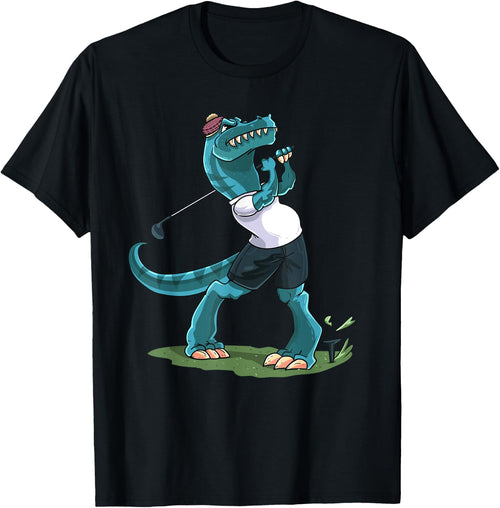 Funny Dino Playing Golf T-Rex Lover Golfer Kids Boys Girls