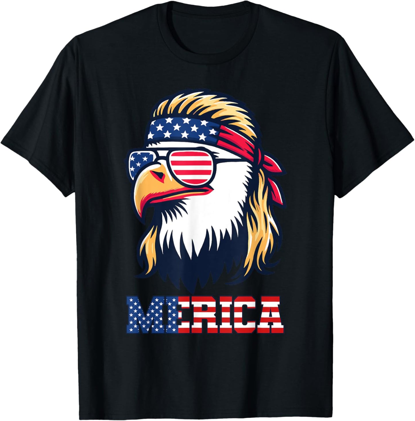 Merica Eagle Patriotic American Flag USA 4th of July T-Shirt - T-Shirt | Black