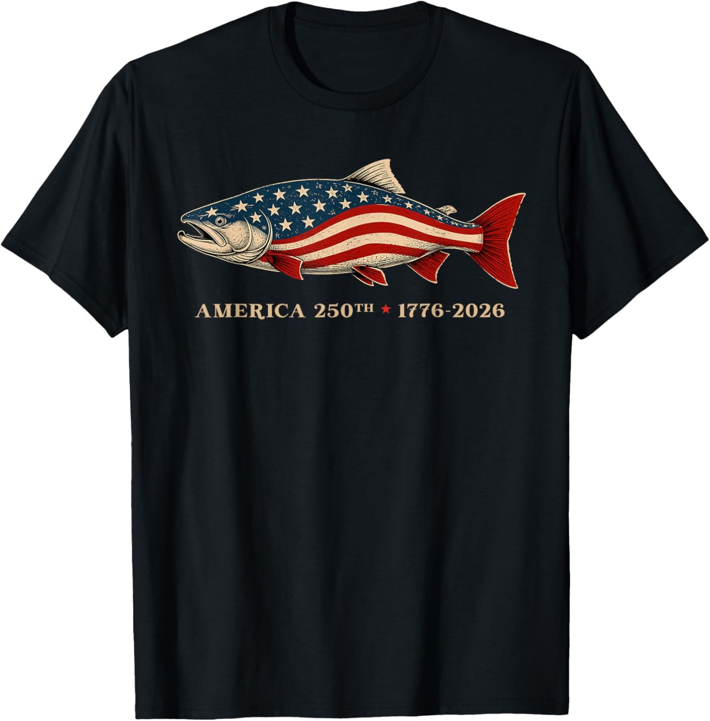 250th Anniversary USA Fishing American Flag 250 Years Fisher T-Shirt - T-Shirt | Black