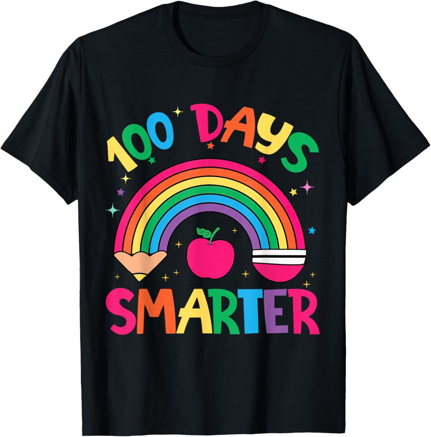 100 Days of School Rainbow 100 Days Smarter Teacher Kid Girl T-Shirt - T-Shirt | Black