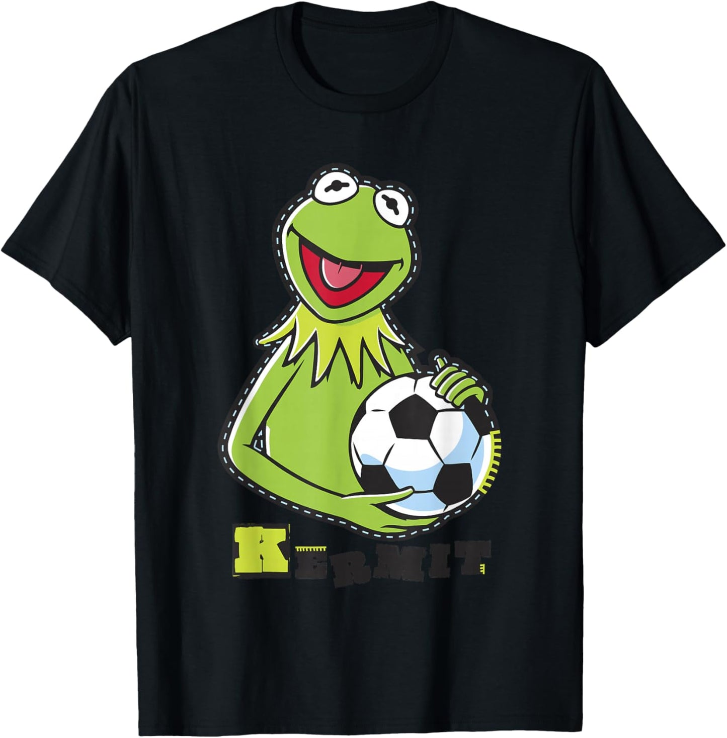 Disney The Muppets Kermit Soccer Ball Vintage Stencil Logo T-Shirt - T-Shirt | Black