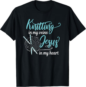 Knitting in my veins Jesus in my heart Christian Hobby T-Shirt - T-Shirt | Black