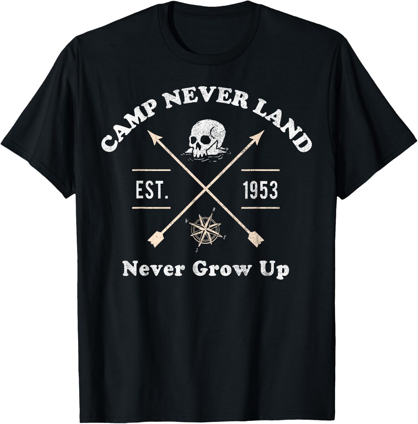 Disney Peter Pan Camp Never Land Est. 1953 Never Grow Up T-Shirt - T-Shirt | Black