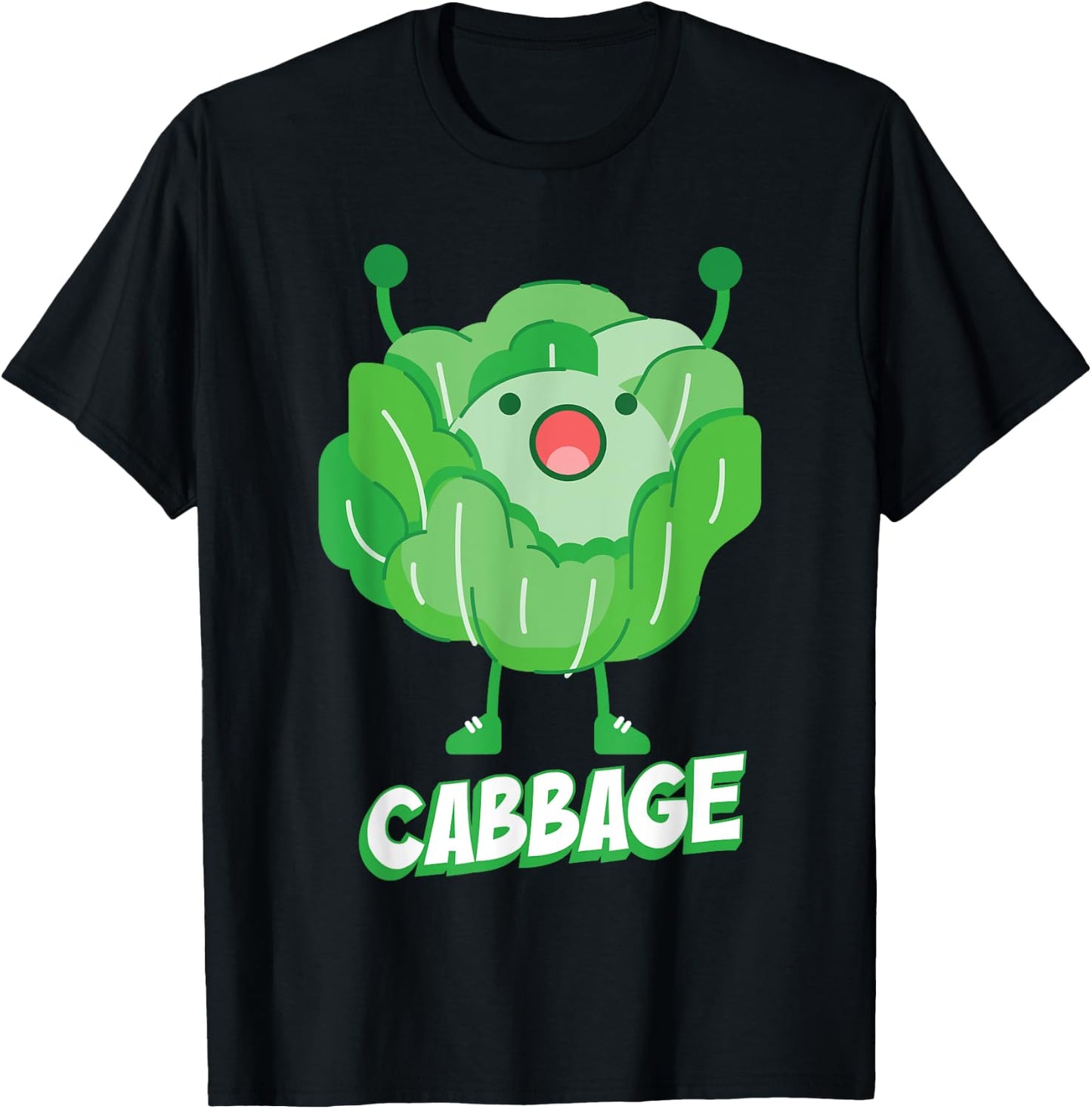 Funny Cabbage with Arms Healthy Vegetables Cabbage T-Shirt - T-Shirt | Black