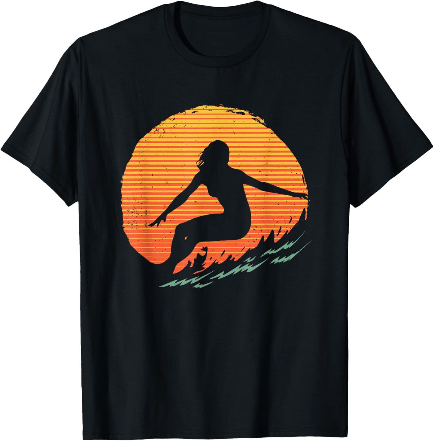 Cool Surfer Women Sunset Beach Surfing Retro Surf T-Shirt - T-Shirt | Black