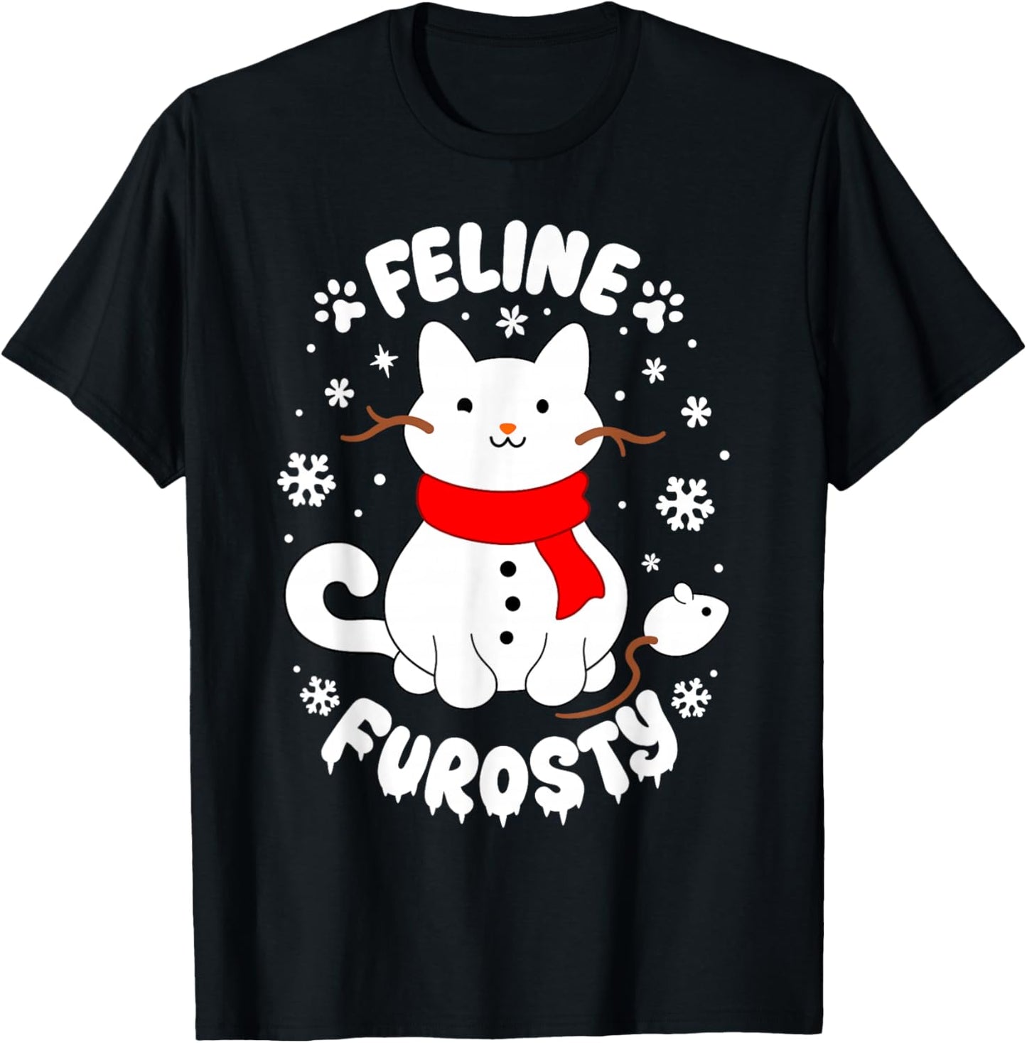 Feline Frosty Funny Cute Cat Snowman Christmas Holiday Lover T-Shirt - T-Shirt | Black