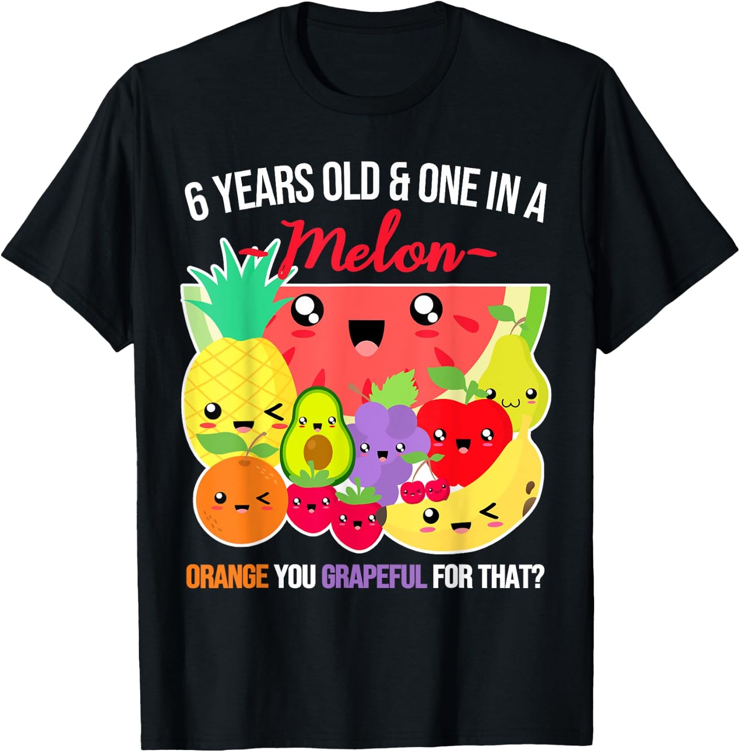 One in a Melon Funny Fruit Saying 6th Birthday - 6 Years Old T-Shirt - T-Shirt | Black