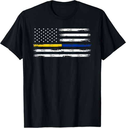 Gold Blue Line 911 Police Dispatcher First Responder T-Shirt - T-Shirt | Black