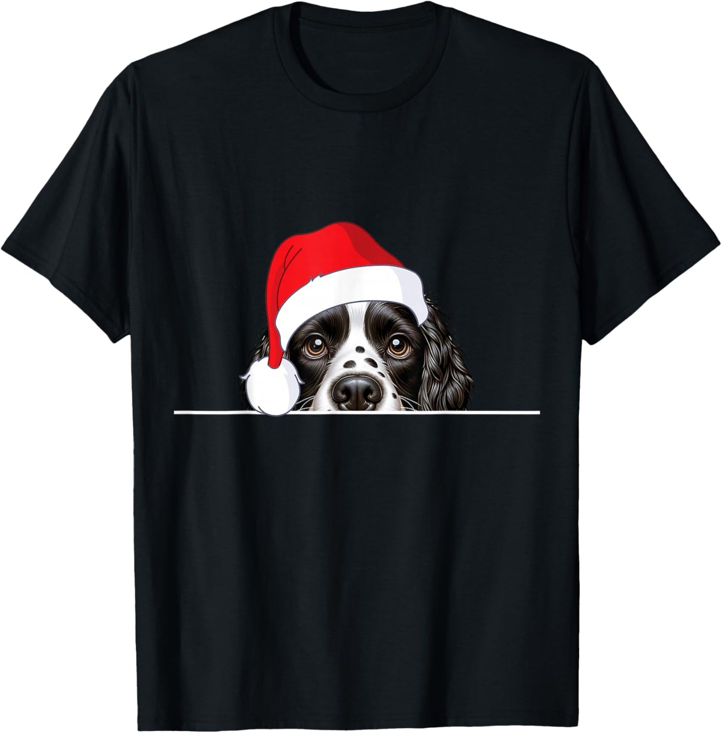 English Springer Spaniel Dog Lover Funny Santa Hat Christmas T-Shirt - T-Shirt | Black