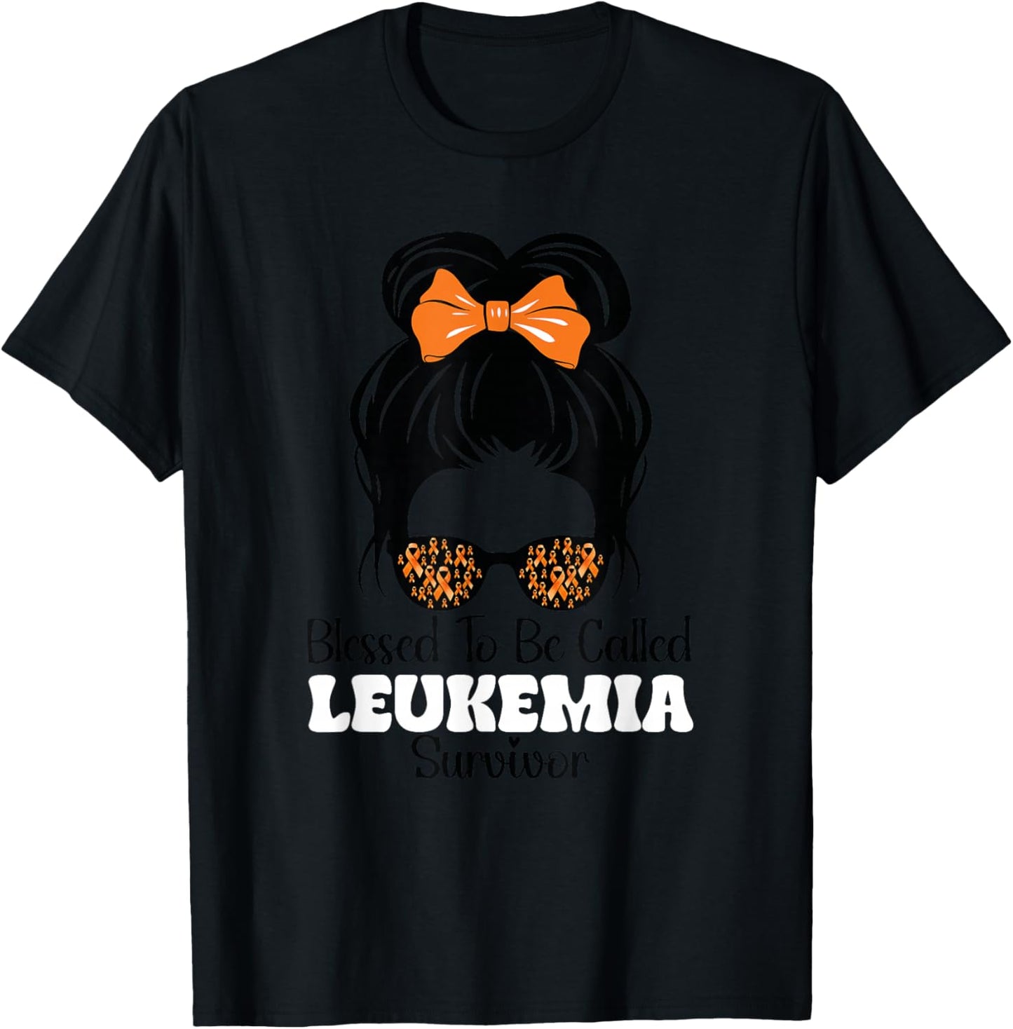 Blessed to Be Called Leukemia Survivor Orange Ribbon Bow T-Shirt - T-Shirt | Black