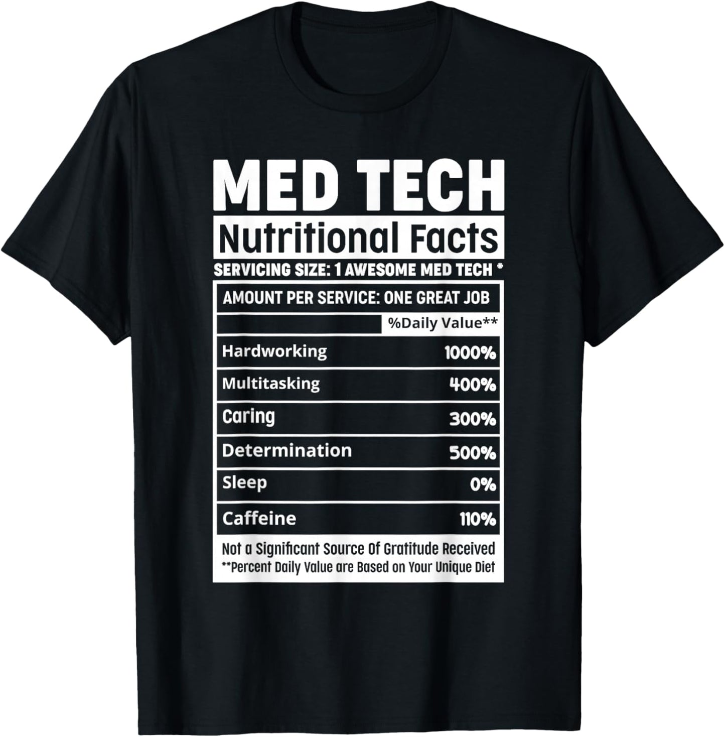 Med-Tech Life Squad Team Funny Med Tech Nutritional Facts T-Shirt - T-Shirt | Black