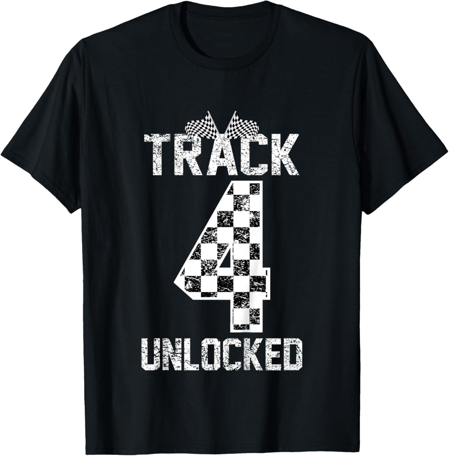 Kids Funny Boys Girls 4 Fourth Car Race 4th Birthday Racing Kids T-Shirt - T-Shirt | Black