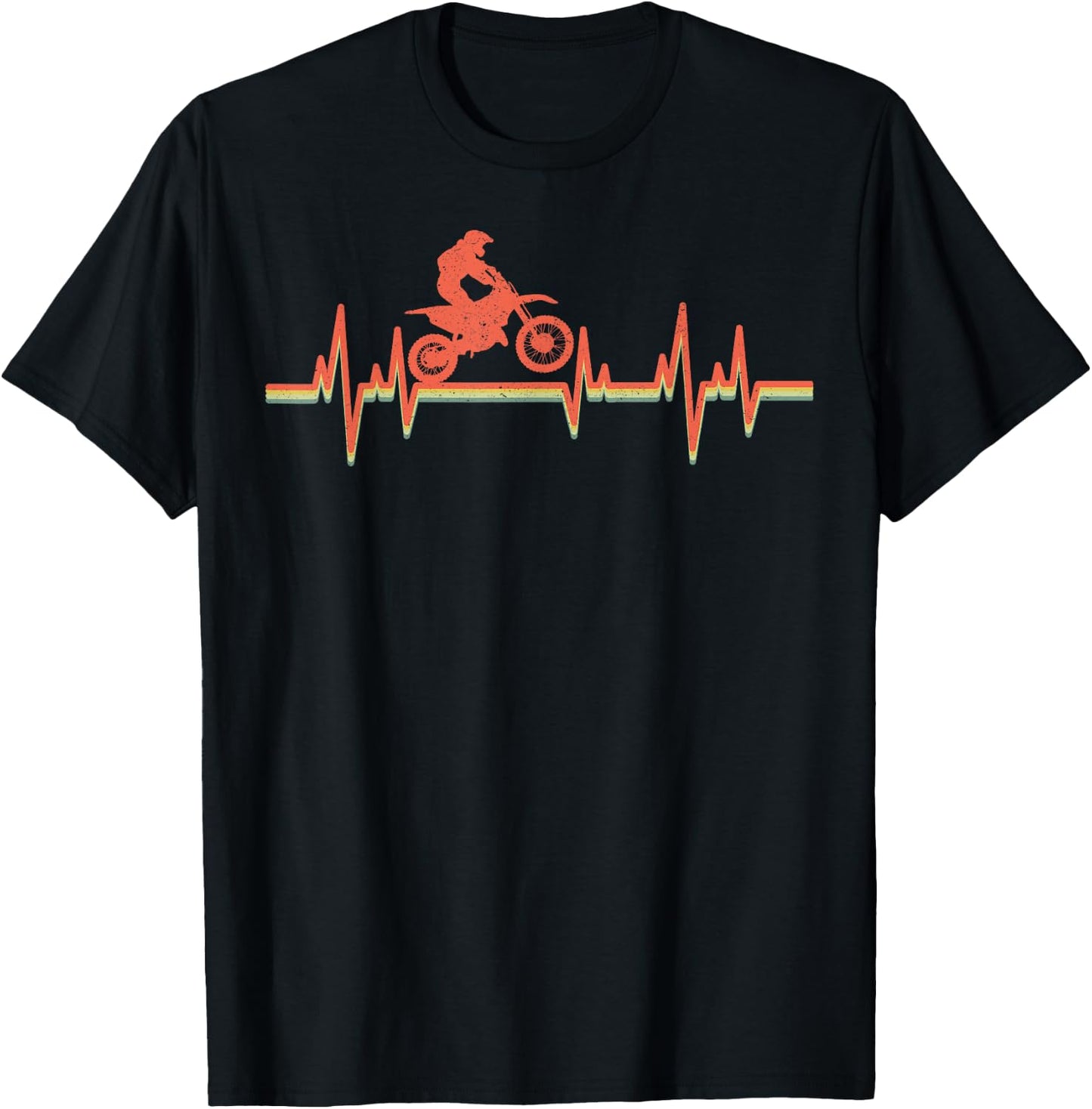 74- Motocross Black Vintage Retro Heartbeat Gift T-Shirt - T-Shirt | Black