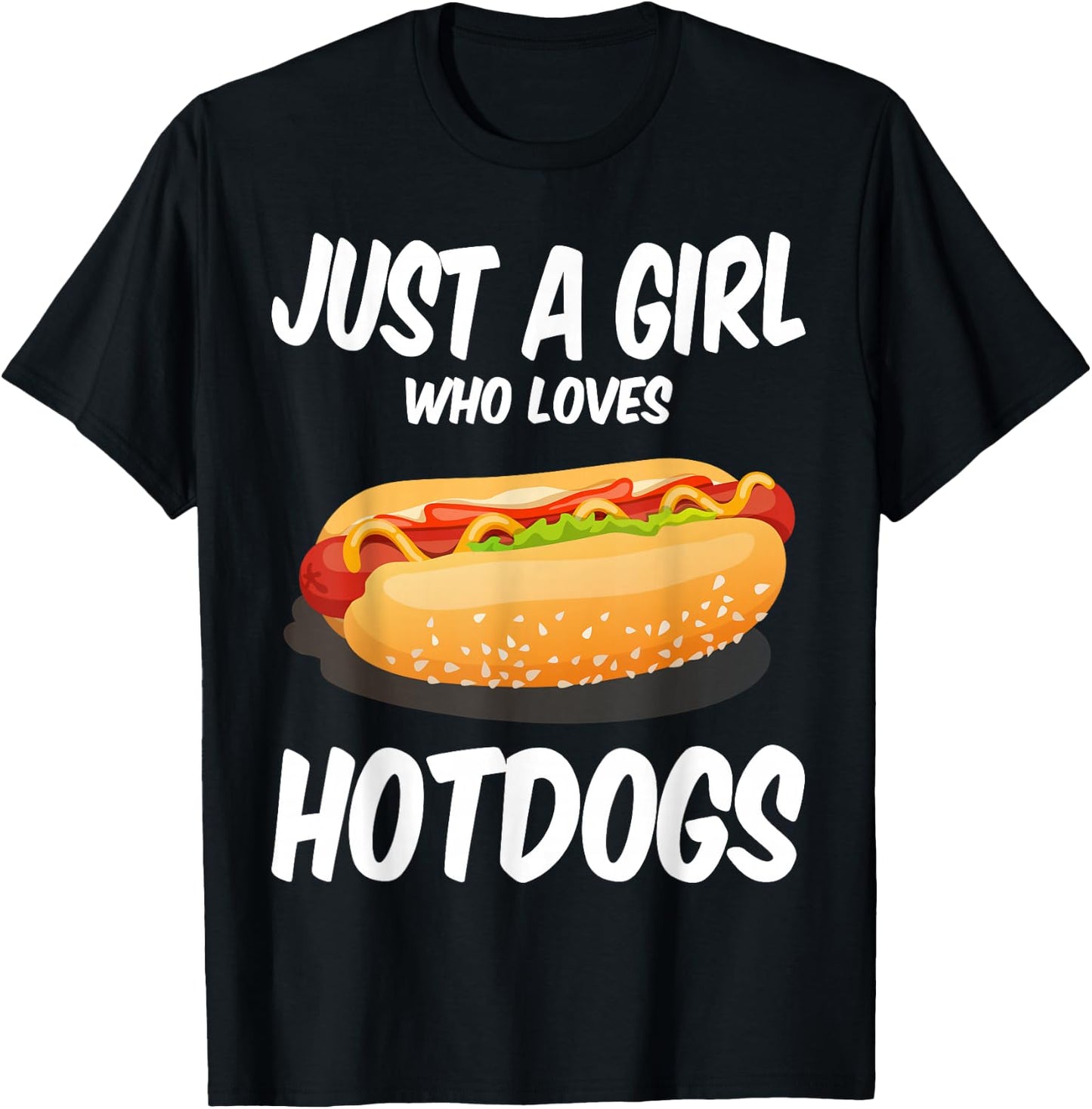 Just a Girl Who Loves Hotdogs Cuts Hot Dog Birthday Girls T-Shirt - T-Shirt | Black