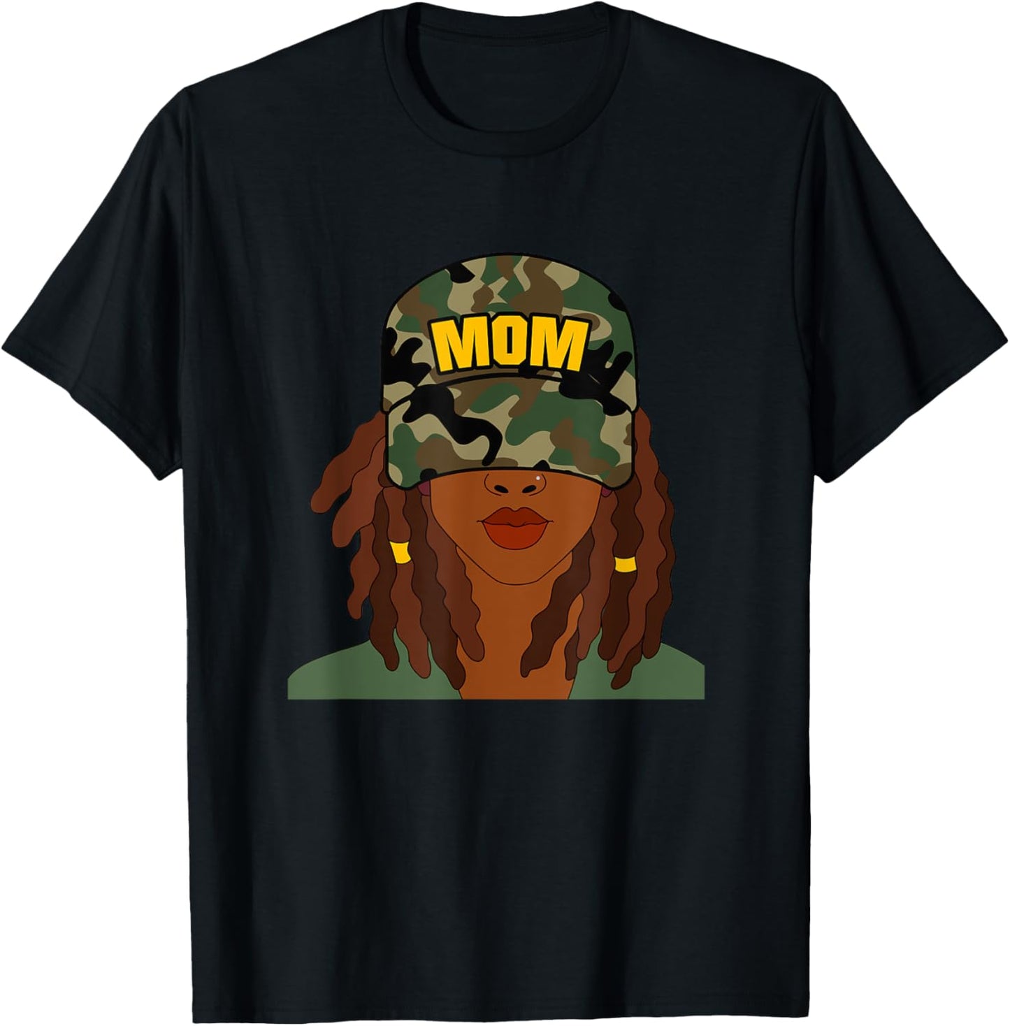 African American Mom Mother's Day Locs Camo Hat T-Shirt - T-Shirt | Black