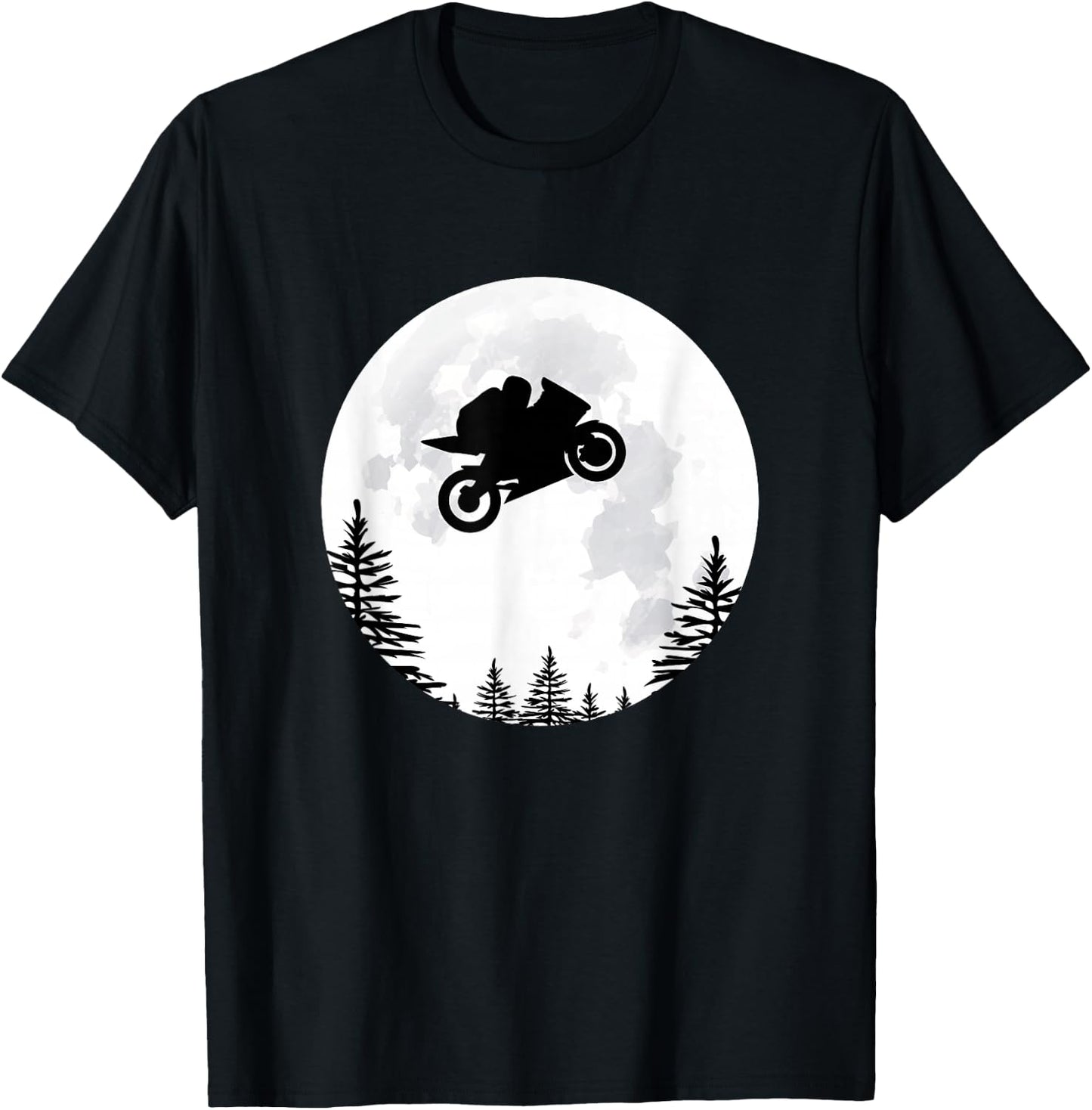 Flying Moto GP Motorbike Over the Moon T-Shirt - T-Shirt | Black