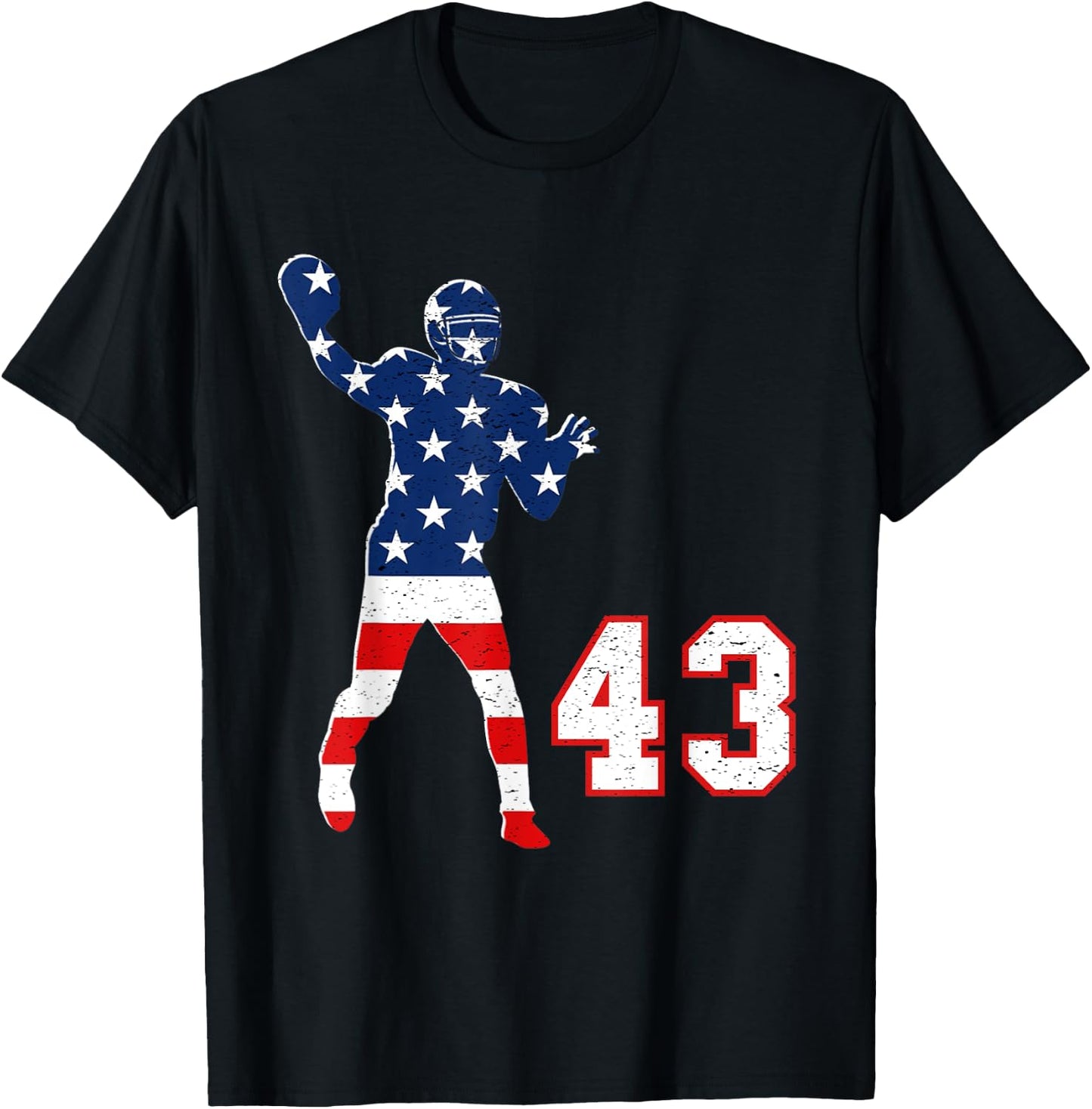 Football number 43 with American USA flag T-Shirt - T-Shirt | Black