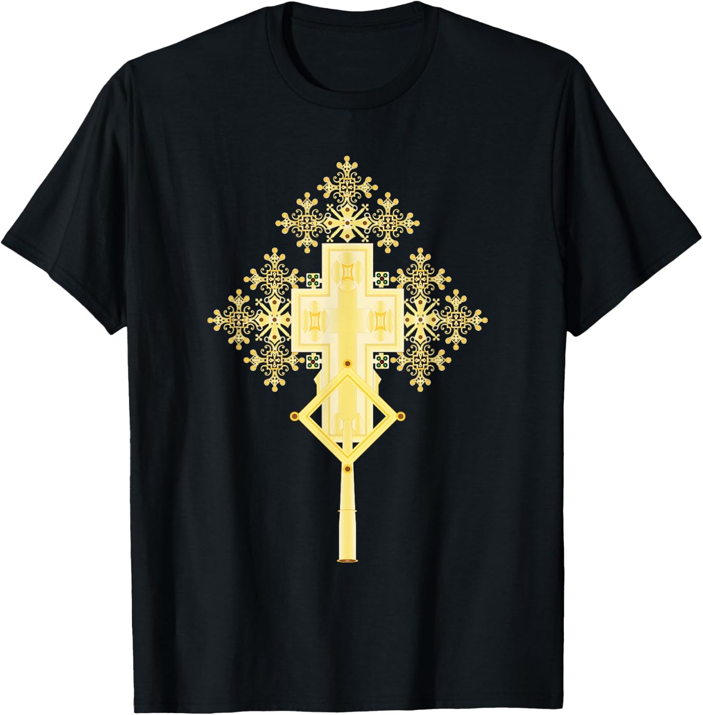 Ethiopian Christian Art Christ in Glory Ethiopian Cross T-Shirt - T-Shirt | Black