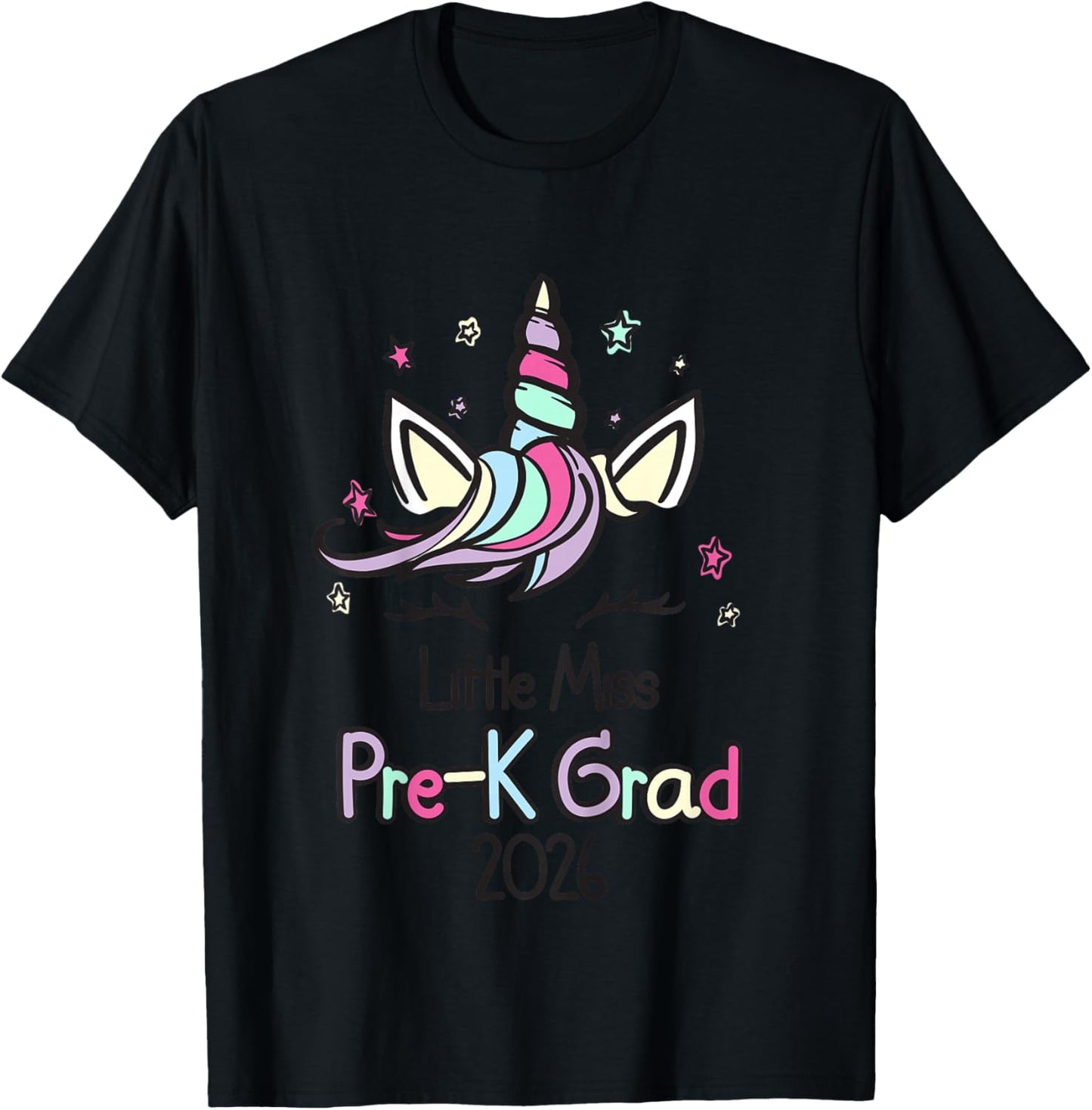 Little Miss Pre-K Grad Unicorn Prek Graduation 2026 T-Shirt - T-Shirt | Black