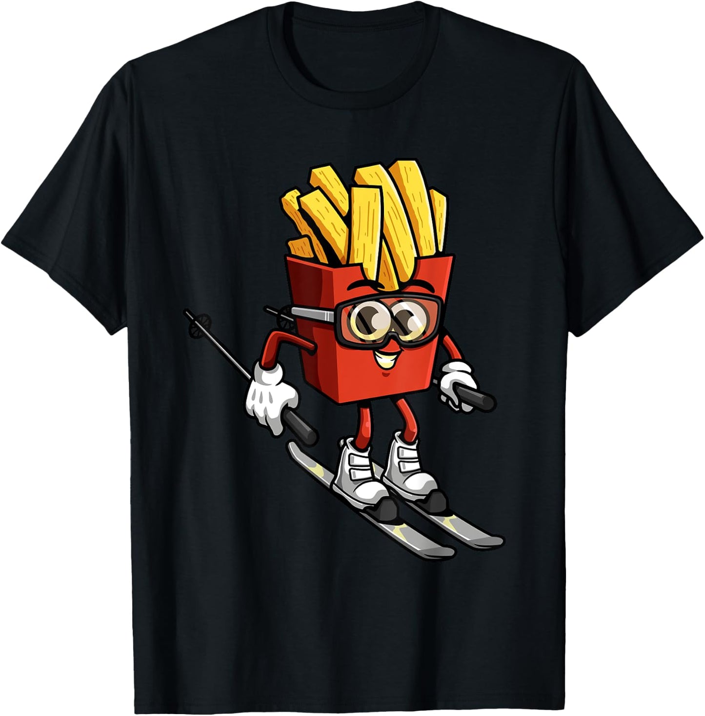 Funny French Fry Ski Potato Fries Skiing Instructor Outfit T-Shirt - T-Shirt | Black
