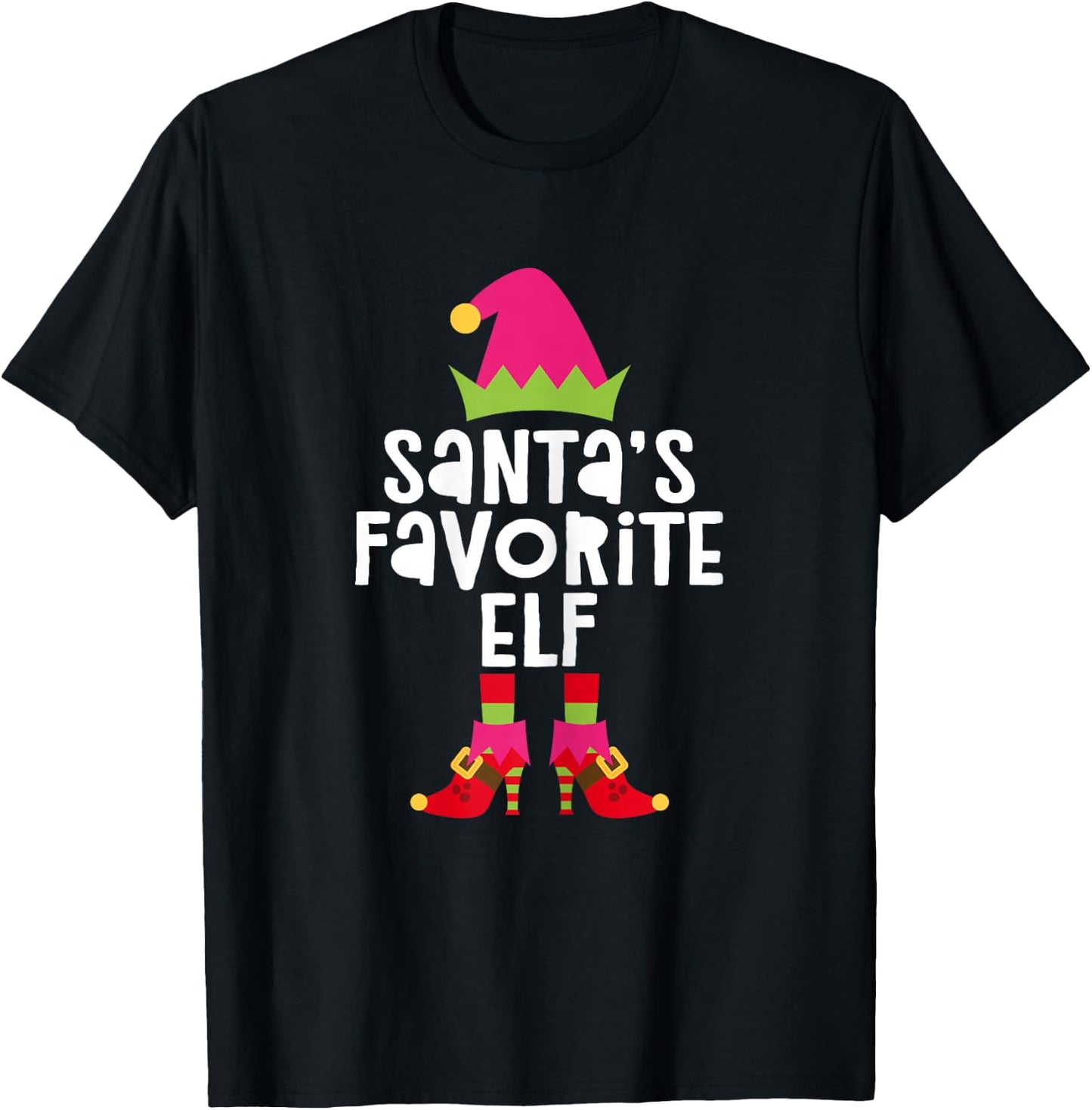 Santa's Favorite Elf Shirt Women Girl Matching Christmas Elf T-Shirt - T-Shirt | Black