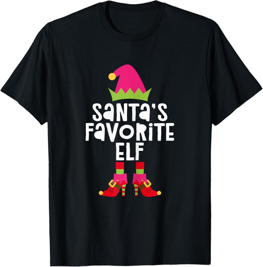 Santa's Favorite Elf Shirt Women Girl Matching Christmas Elf T-Shirt - T-Shirt | Black