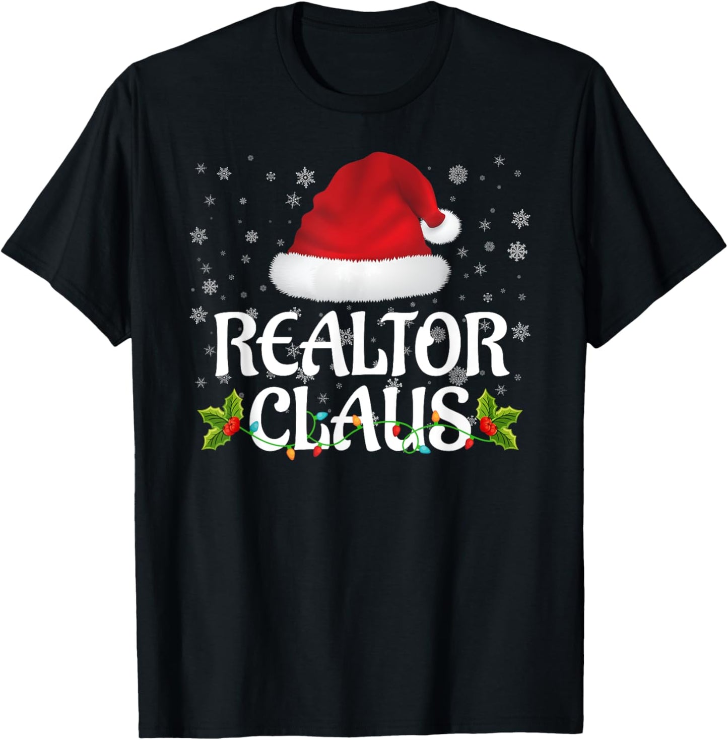Realtor Claus Christmas Lights Santa Pajama Family Matching T-Shirt - T-Shirt | Black