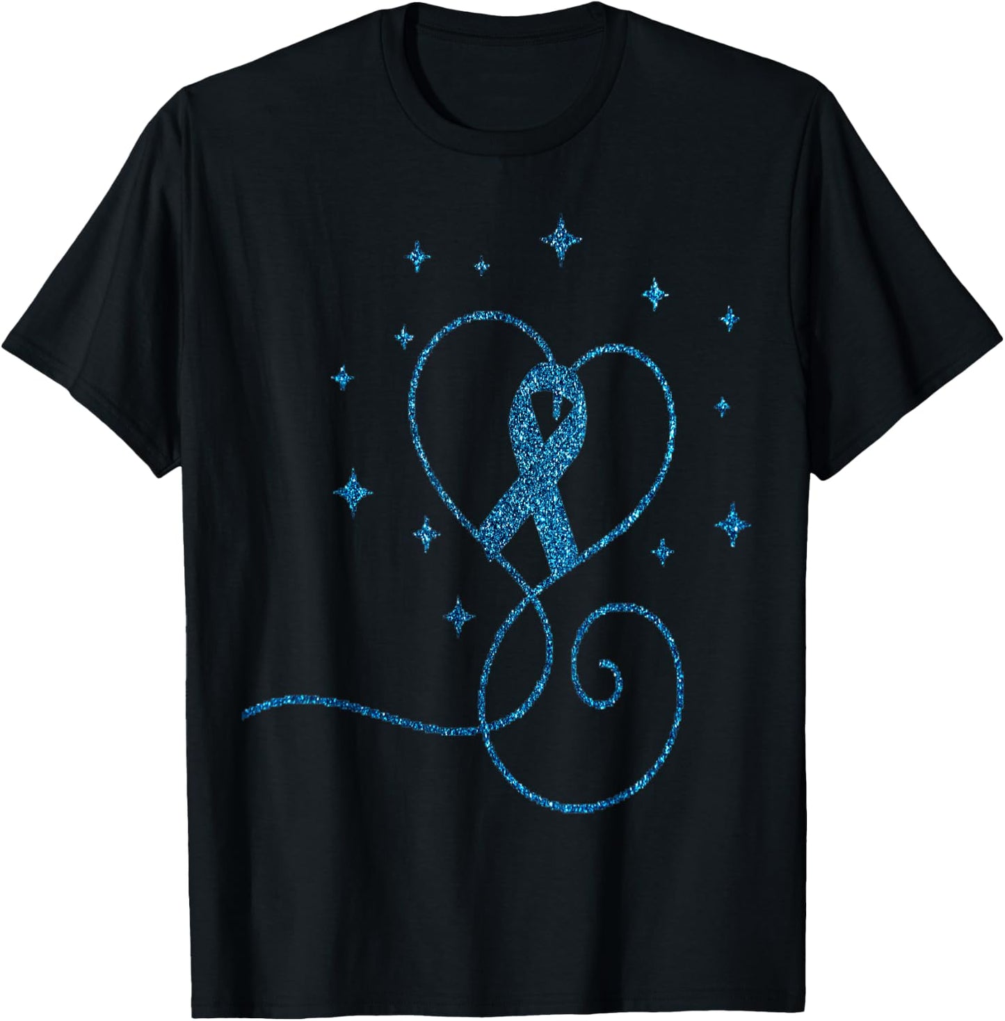 Colorectal Heart Blue Ribbon Colon Cancer Awareness Gift T-Shirt - T-Shirt | Black