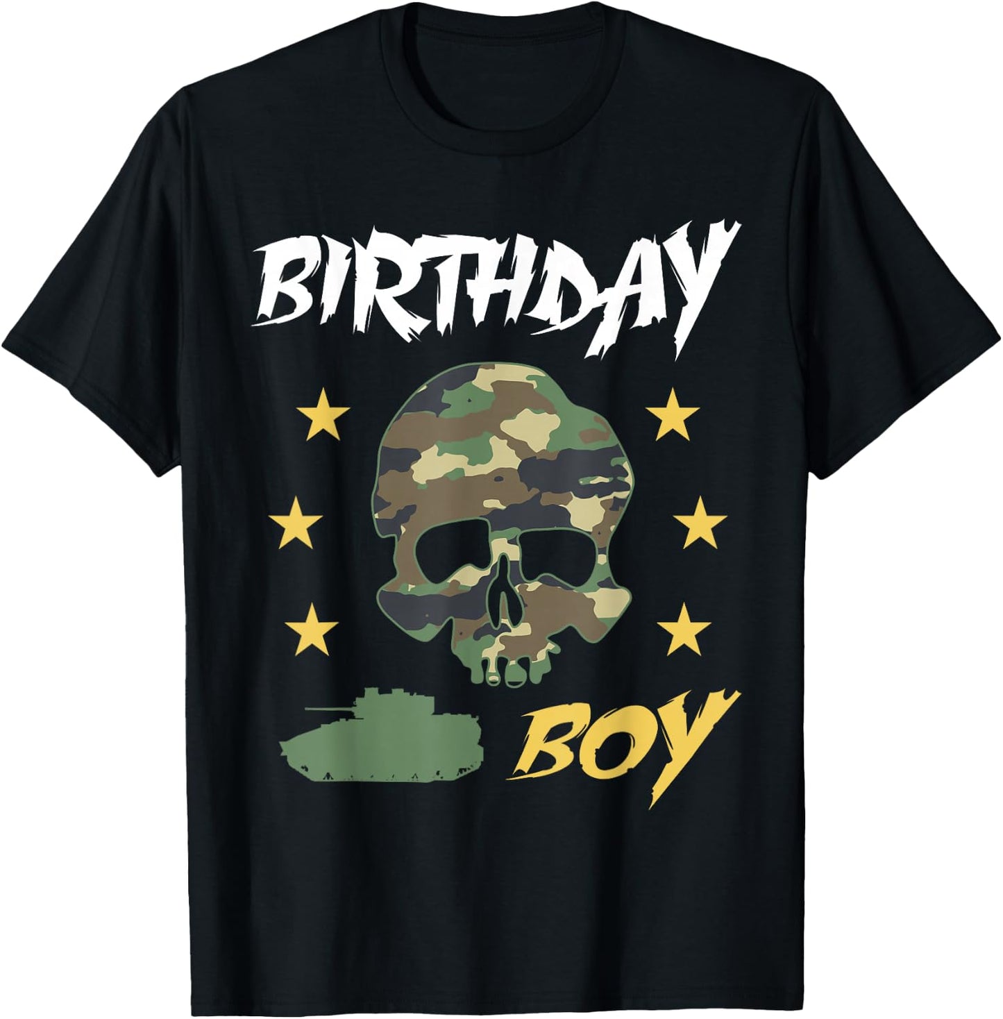 Tank Birthday Boy Army - Camouflage Skull Military Tank Boys T-Shirt - T-Shirt | Black