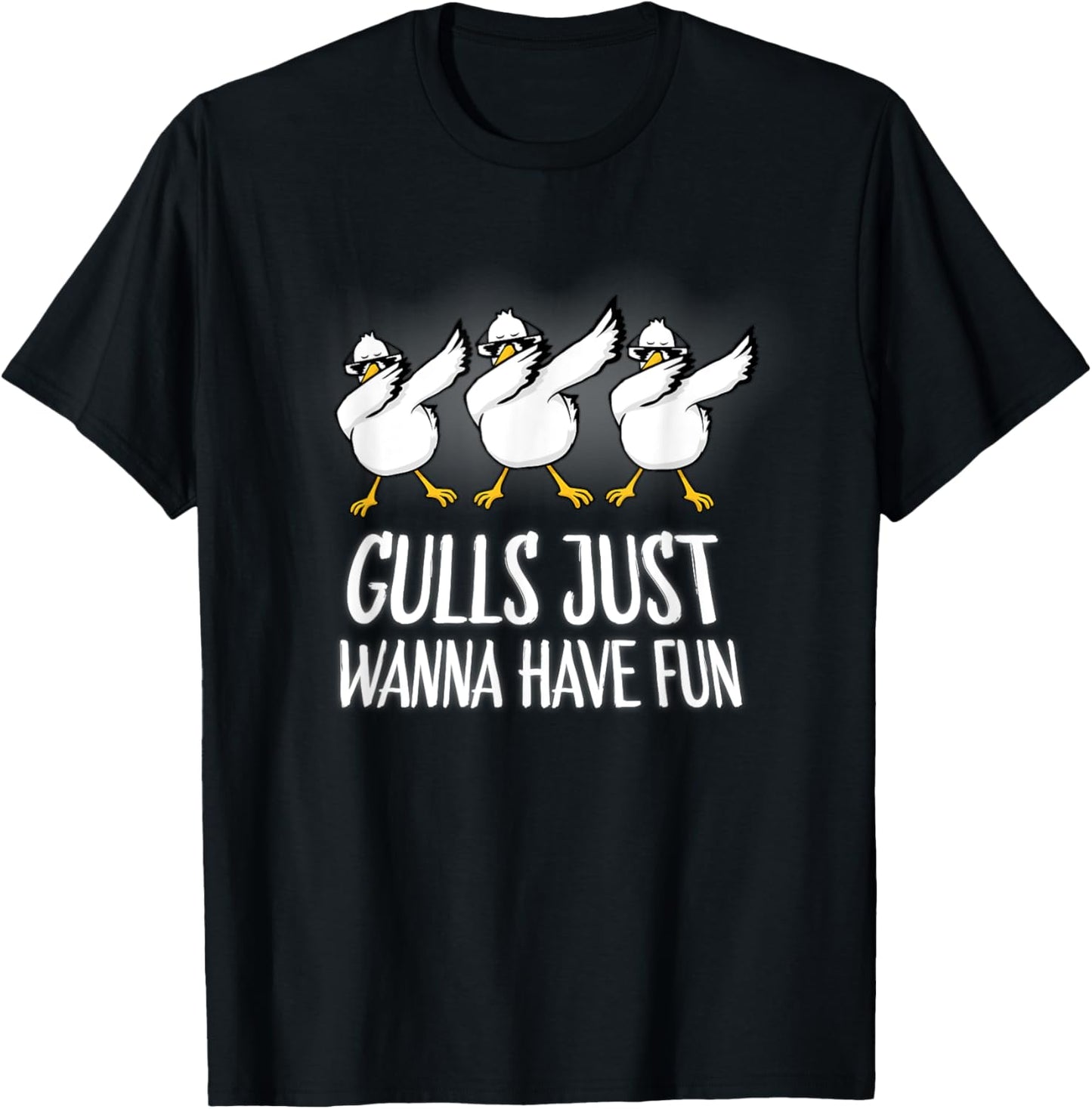 Gulls Just Wanna Have Fun Wordplay Seagull Dabbing Dab Dance T-Shirt - T-Shirt | Black