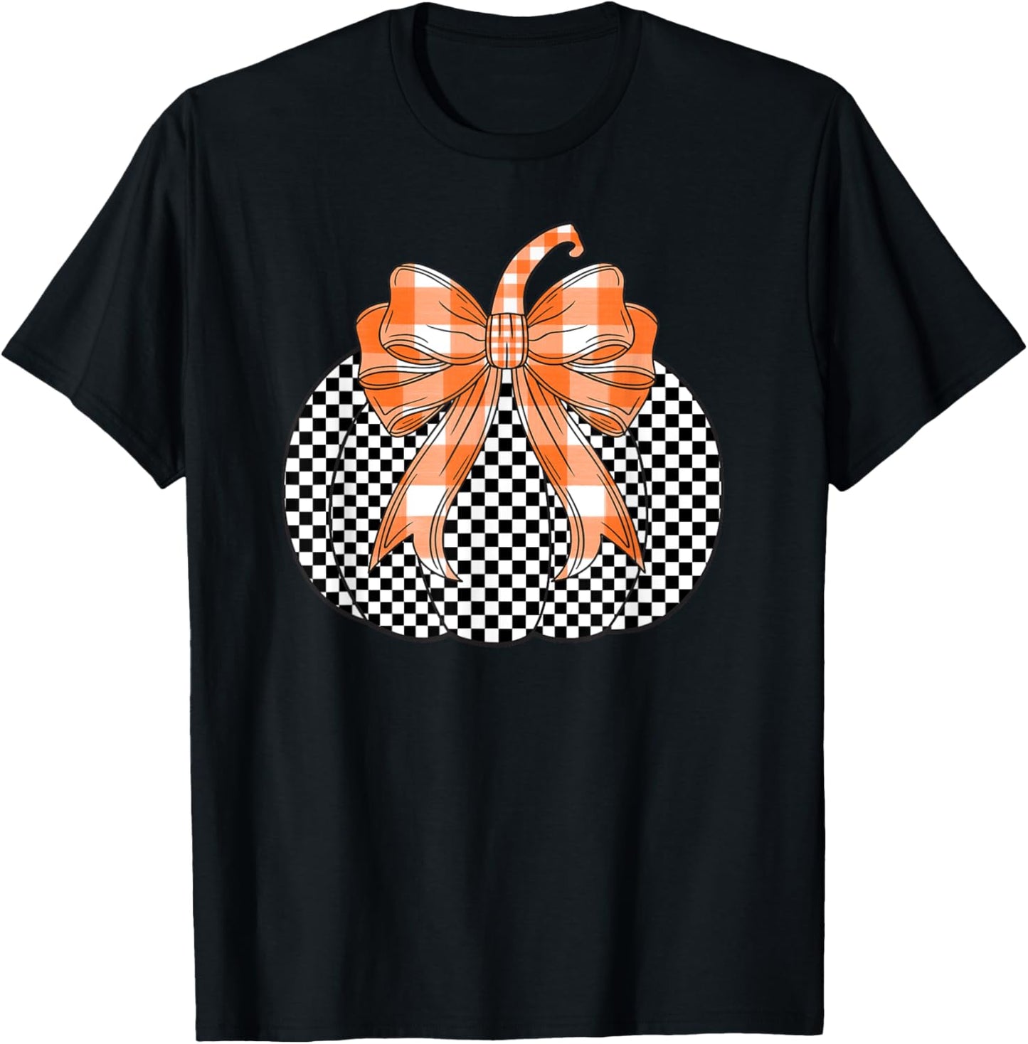 Checkered Flag Pumpkin Bow black & White For Halloween T-Shirt - T-Shirt | Black