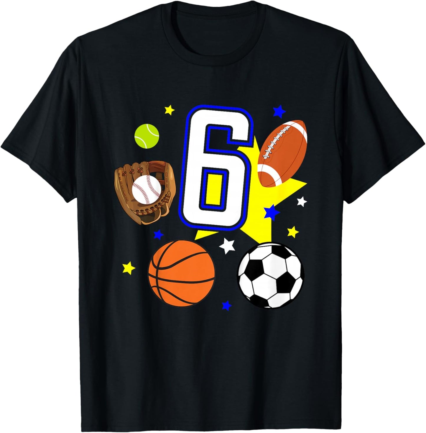Kids 6th Birthday Sports Birthday Theme 6 Year Old Boy T-Shirt - T-Shirt | Black