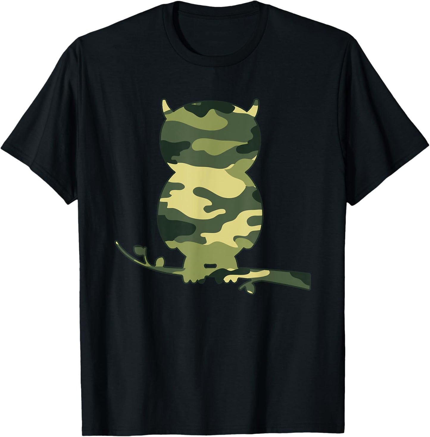 Military Owl Camo Men Print US Bird Owlet Veteran Gift T-Shirt - T-Shirt | Black