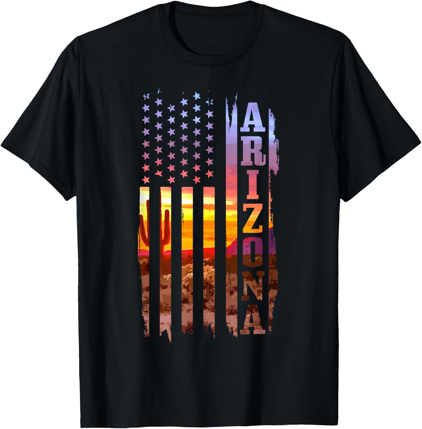 Arizona American Flag Pride Landscape Cactus T-Shirt - T-Shirt | Black
