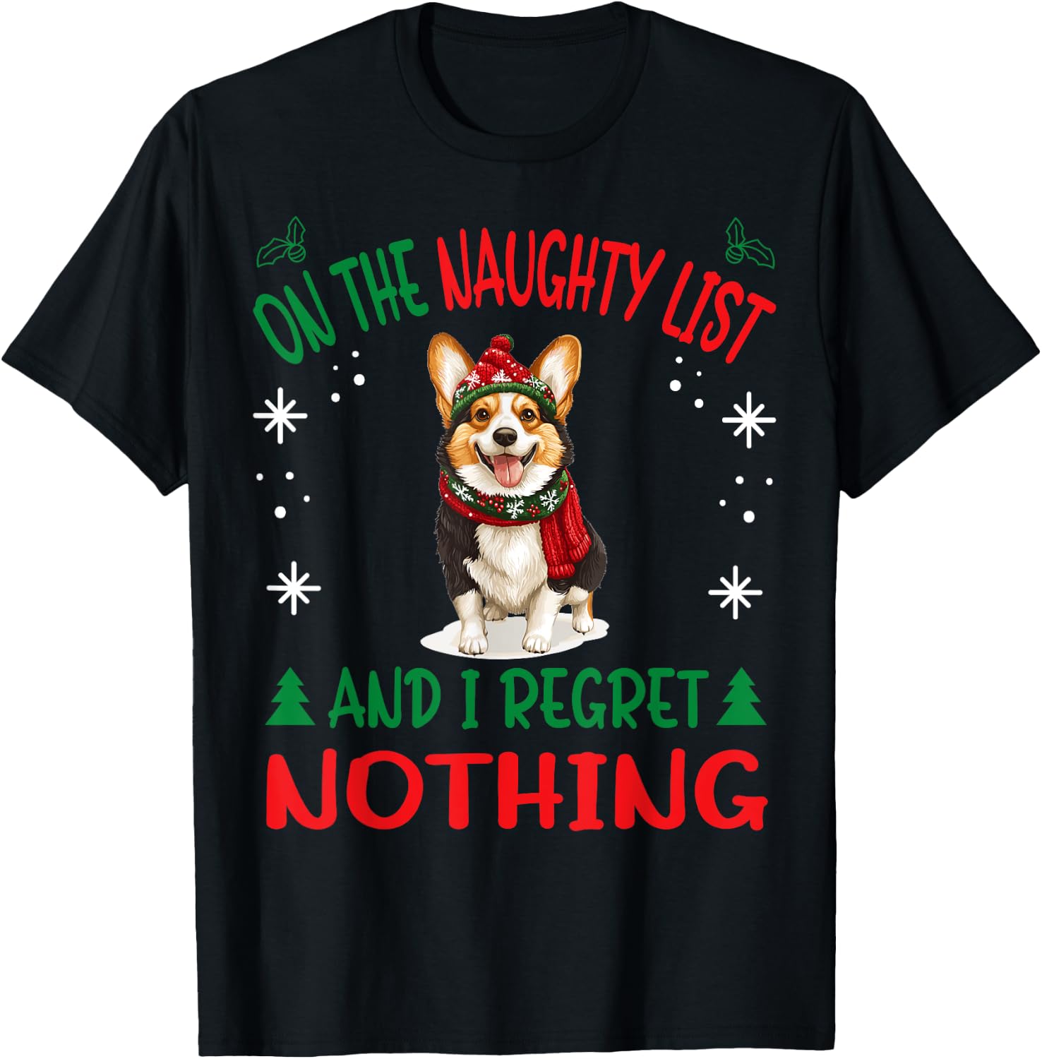 Cute Cardigan Welsh Corgi Dog Christmas On The Naughty List Women T-Shirt - T-Shirt | Black