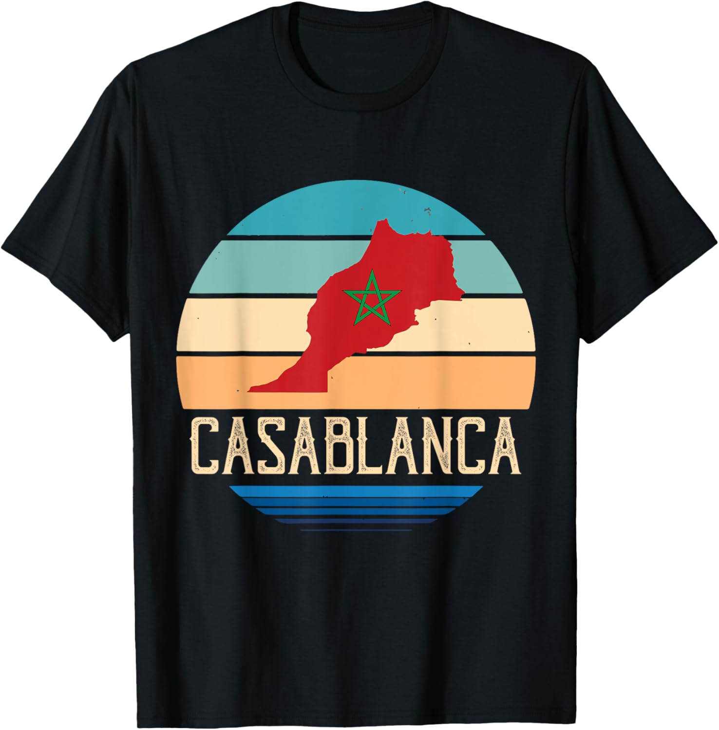 Casablanca Map Morocco Africa Port City Moroccan Homeland T-Shirt - T-Shirt | Black