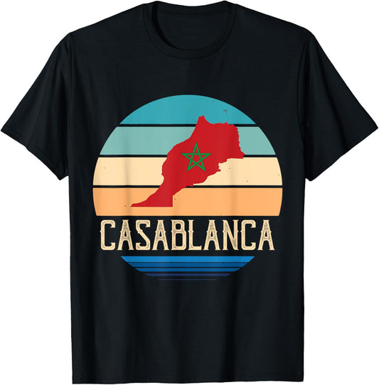 Casablanca Map Morocco Africa Port City Moroccan Homeland T-Shirt - T-Shirt | Black