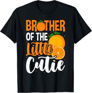 Brother Little Cutie Baby Shower Orange 1st Birthday Party T-Shirt - T-Shirt | Black