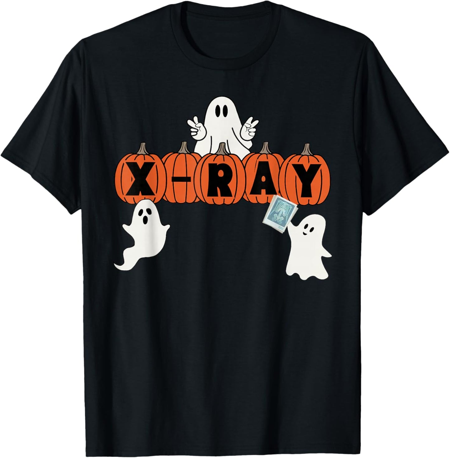 Funny X-Ray Tech Halloween Pumpkins Ghost Radiology Tech T-Shirt - T-Shirt | Black
