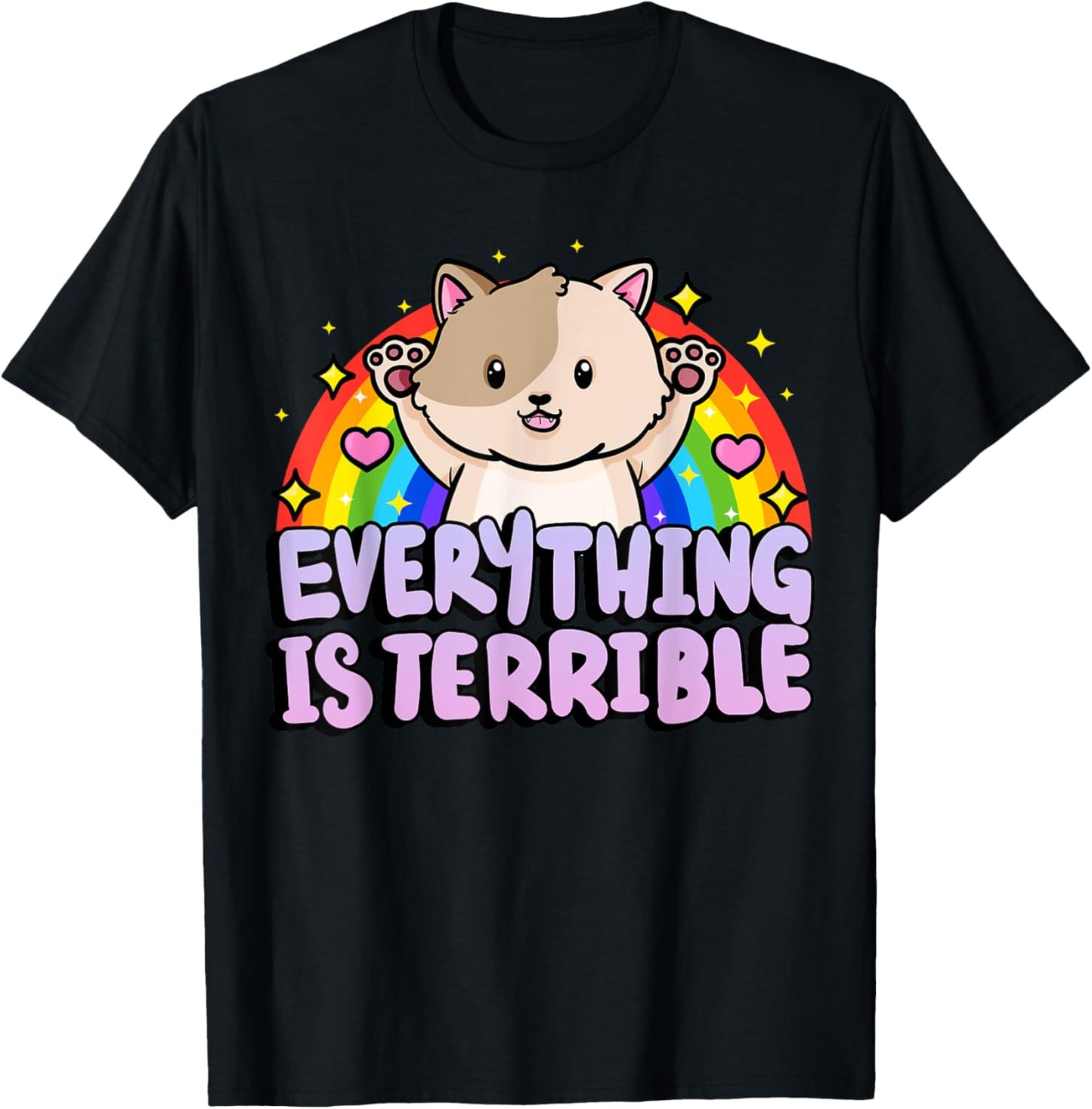 Everything Is Terrible Sarcasm Rainbow Kitten Cute Cat T-Shirt - T-Shirt | Black