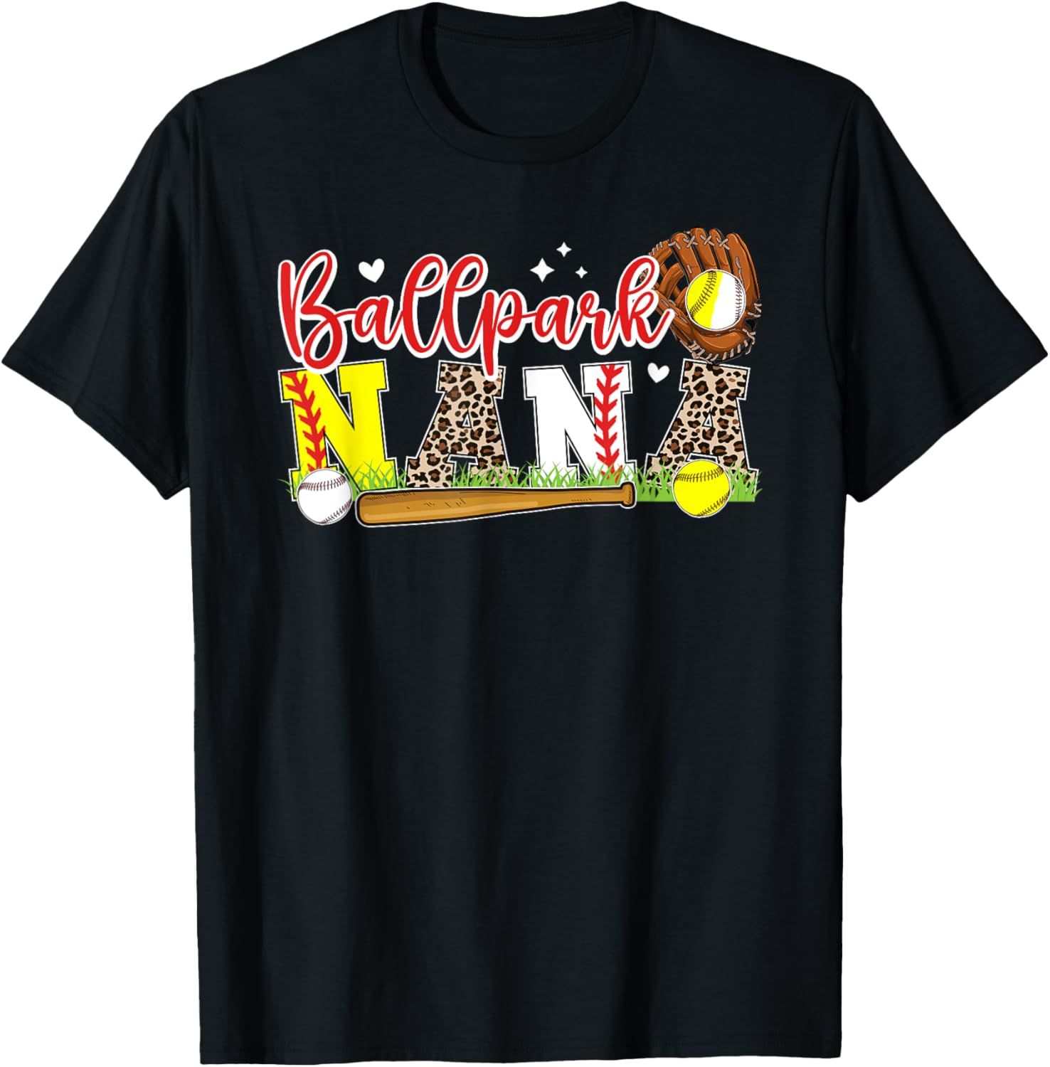 Ballpark Nana Softball Baseball Nana Of Ballers T-Shirt - T-Shirt | Black